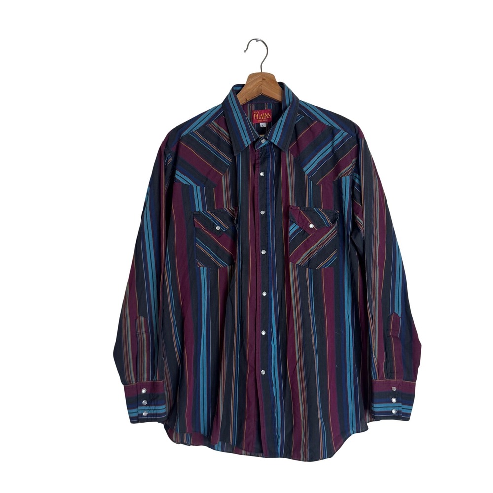 Ely Plains Men's Western Pearl Snap‎ Shirt Vertical Striped Multicolor Size L